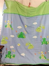 The Company Store Applique Frog Shower Curtain Kids Bathroom Blue Green Gingham