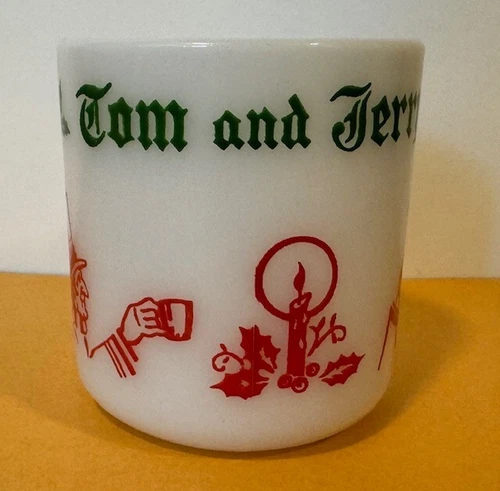 Set Of 6 Vintage  Hazel Atlas "Tom & Jerry " Milk Glass Mugs Ship FREE in the US