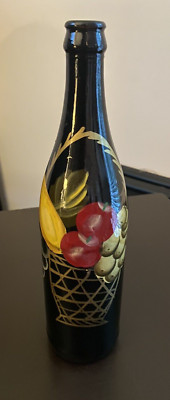 VINTAGE Fruit basket art HAND-PAINTED empty Wine Glass Beautiful Unknown Artist