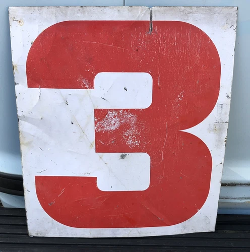 Vintage #3 Steel GAS SERVICE STATION Price Pricing SIGN Number - Red on White