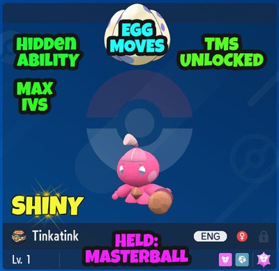 Pokemon Scarlet Violet (#279) TINKATINK SHINY - Egg Moves/H Abilities/TMs/IVs