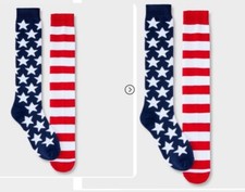 2 Pairs Women's American Flag Knee High Socks - Red/White/Navy Sz 4-10
