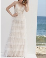 by watters Tiered Lace & Swiss Dot Wedding Dress, Size 0 New