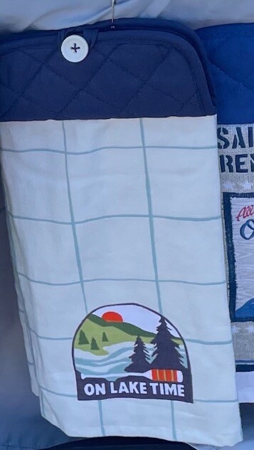 On Lake Time Dbl Hanging Kitchen Towels W/Hot Pad Holders Handmade Choice