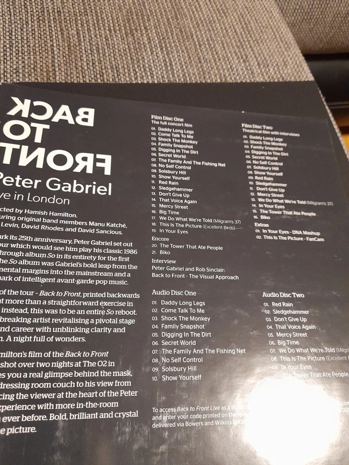 PETER GABRIEL BACK TO FRONT LIVE IN LONDON LTD. EDI. EARBOOK 2 CD 2 BLUERAYS RAR - Bild 3 von 4