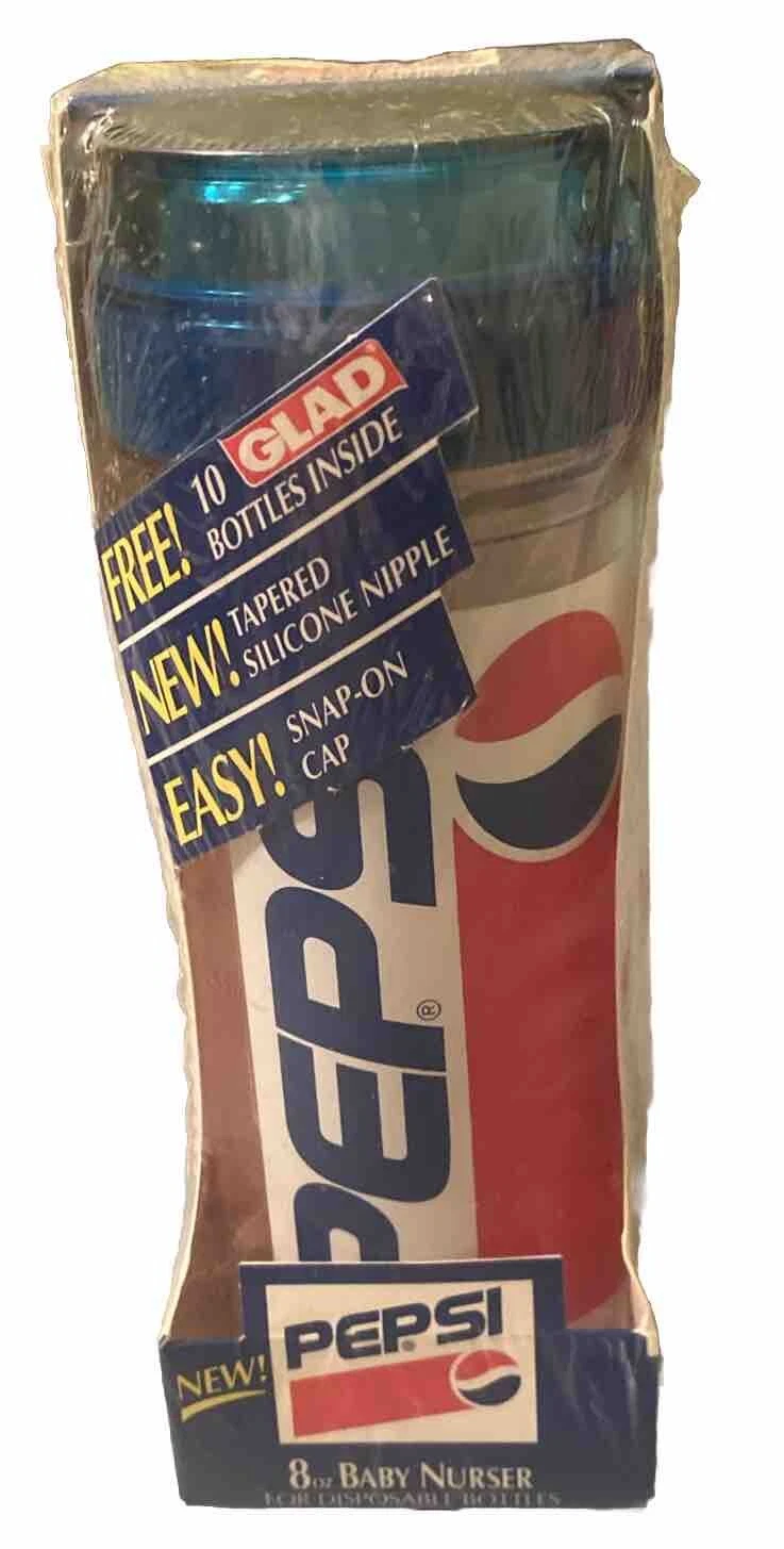 Vtg. Munchkin 1994 Pepsi Baby Nurser Bottle Silicone Nipple & 10 Glad Bags Rare!