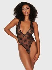 FREDERICK'S OF HOLLYWOOD FLORAL MESH BILLIE TEDDY LINGERIE ONE SIZE  BLACK
