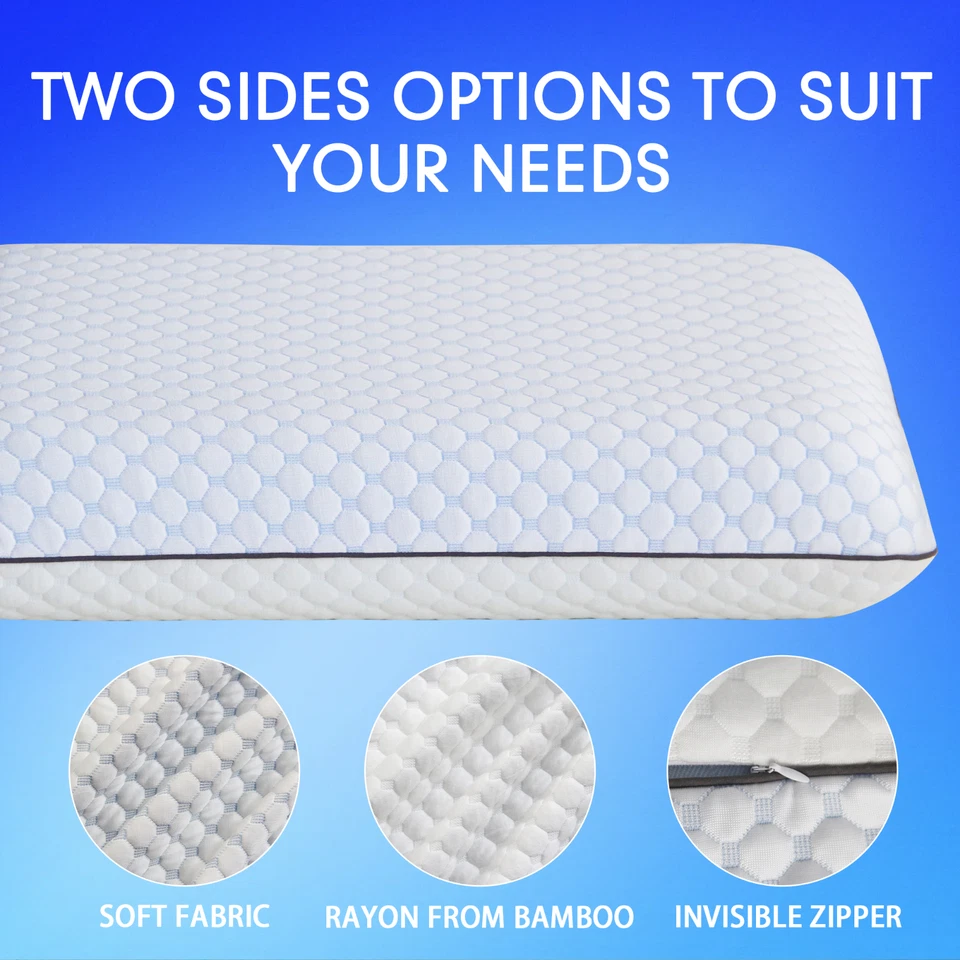 Queen Size 1 Pack Gel Infused Memory Foam Pillow Washable Cover Soft Breathable - Image 4 of 4
