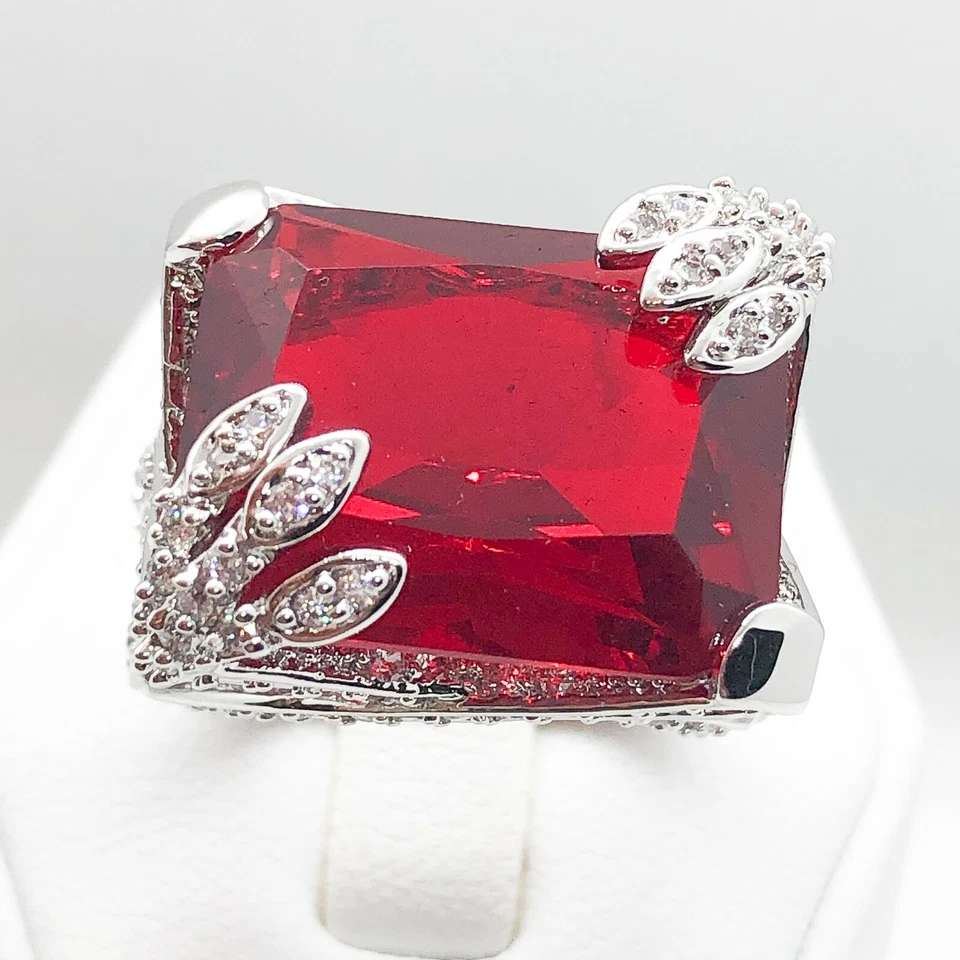 Anillo de cóctel rubí chapado en oro amarillo blanco joyería de moda para mujer R3844-3 regalo Foto 2 de 4