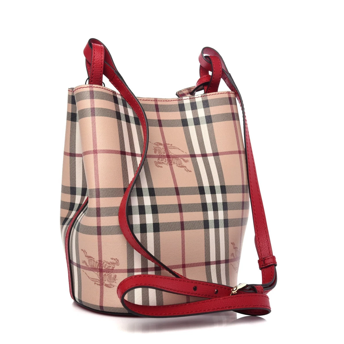 Beige Vintage Check Coated Canvas Bucket Bag