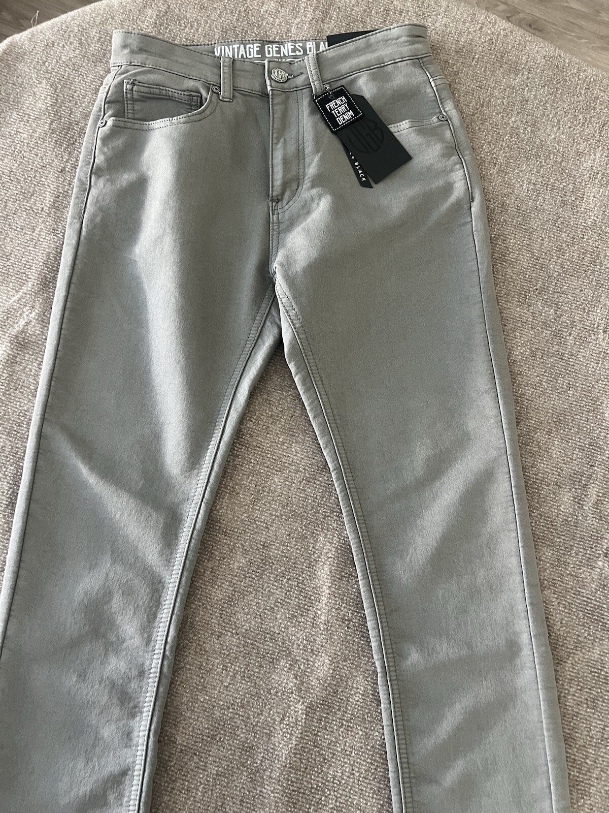 Vintage Genes Black Mens Jeans 28x30 Slim Stretch French Terry Denim Tan $150