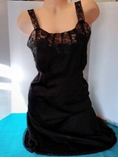 Vintage Colony Club Size Sm-Med Full Black Slip W/Lace  Floral Applique Bodice