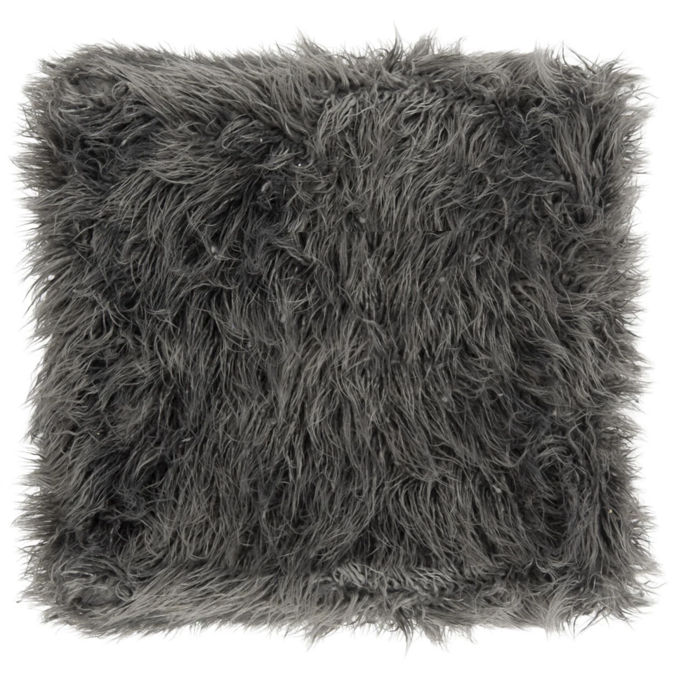 Otomana cuadrada SAFAVIEH Rowan contemporánea glamurosa imitación piel de oveja | Gris | Foto 4 de 4