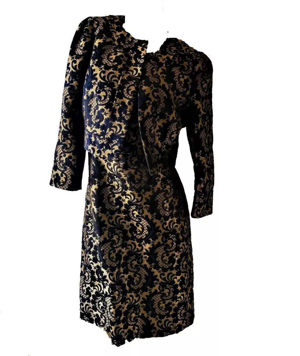 Black lace dress with gold underlay cheap
