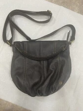 The SAK Fold-Over Flap Black Pebbled Leather Crossbody Shoulder Bag Boho Biker