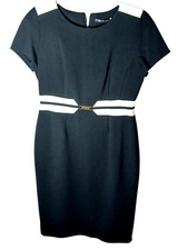 M&S Black Pencil Dress UK 10 BNWT Belt Detail Knee Length Work Office RRP £45