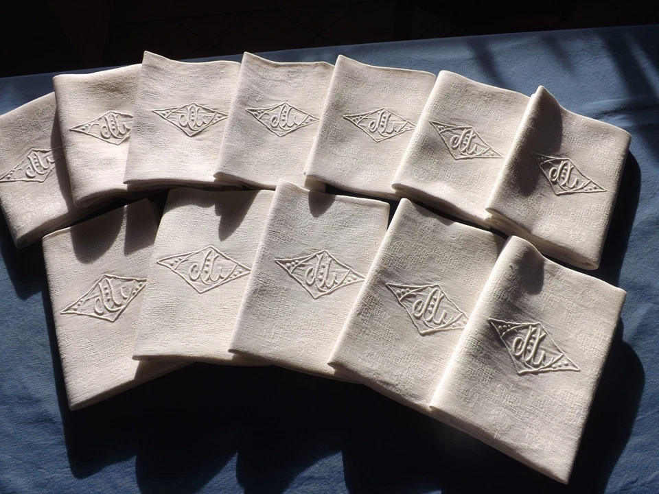 12 serviettes de table, damas de métis, monoJL, anciennes - Photo 4/4