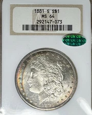 1881 S Morgan Dollar • MS64 • NGC CAC • Rainbow Rim Toned • Toning