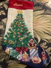 Vintage Lillian Vernon Needlepoint Christmas Stocking Wool Tree  17” Nikulous