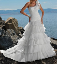 Maggie Sottero JD1429 Wedding Dress 14 White One Shoulder Ruffles Corset NWT