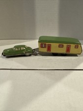 RARE ICHIMURA TIN LITHO FRICTION CAR AND CAMPING TRAILER JAPAN INDIAN LOGO NICE!