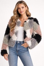 1.STATE Faux Fur Jacket Small Moody Hues French Pink Multi Color NWT $199 S