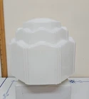 MILK Glass Octagonal 1930s SKYSCRAPER. ART DECO Ceiling LIGHT / Shade / GLOBE