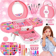 Kids Makeup Kit for Girl, 66 Pcs Washable Makeup Set for Little Girls, Cosmet...