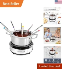 Sleek Stainless Steel Fondue Pot with Temperature Control - 8 Forks Included!