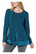 IMAN Global Chic Women's Mixed Media Twofer Top Teal