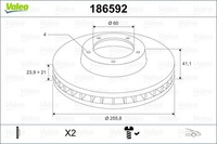 2X Valeo Bremsscheibe 186592 FüR Astra Opel Cc T98 Caravan F70 16V F08 F48 F35