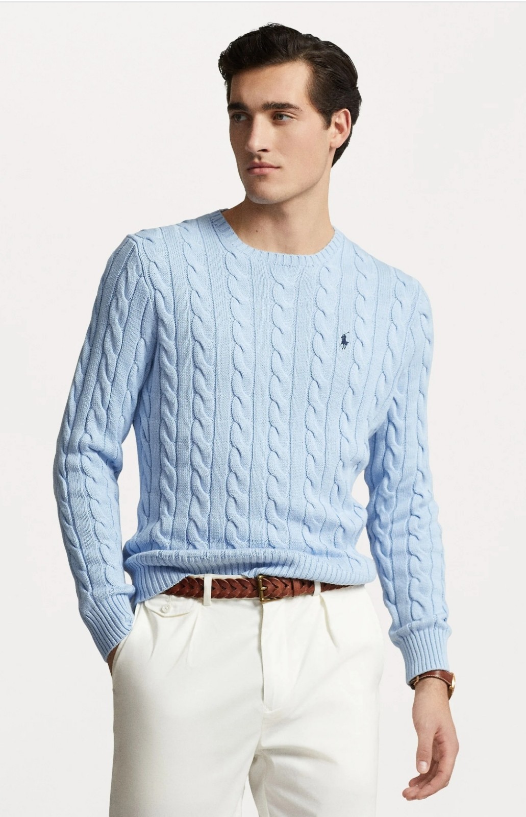 RALPH LAUREN POLO Mens Jumper Cotton Cable Knit Blue Jumper X Large RRP £179