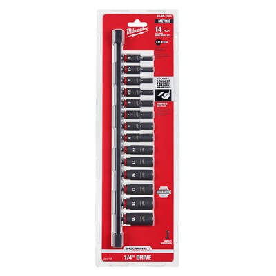 Milwaukee 49-66-7003 14PC SHOCKWAVE Impact Duty 1/4'' Drive Metric 6Pt Socket Set