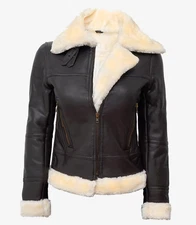 Women's Real Leather Dark Brown B3 Bomber Shearling Jacket