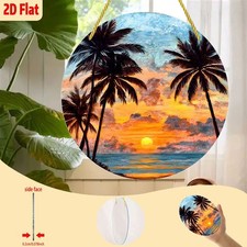 Retro Tropical Palm Sunset Acrylic Suncatcher Round Beach Home Summer Wall Gift
