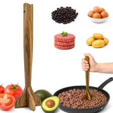 Wooden Meat Masher, Acacia Wood Meat Chopper for Ground Beef, 11 Inch Hamburg...