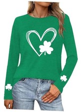 St. Patrick's Day Shirts Long Sleeve Cute Hearts Shamrock Clover Large Green-2