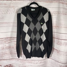 Vintage Chemise Lacoste Black Grey Diamond Pattern Sweater - Size See Photo
