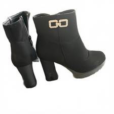 Elegant Zippered Black Ankle Boots with Rhinestone Detail COPY