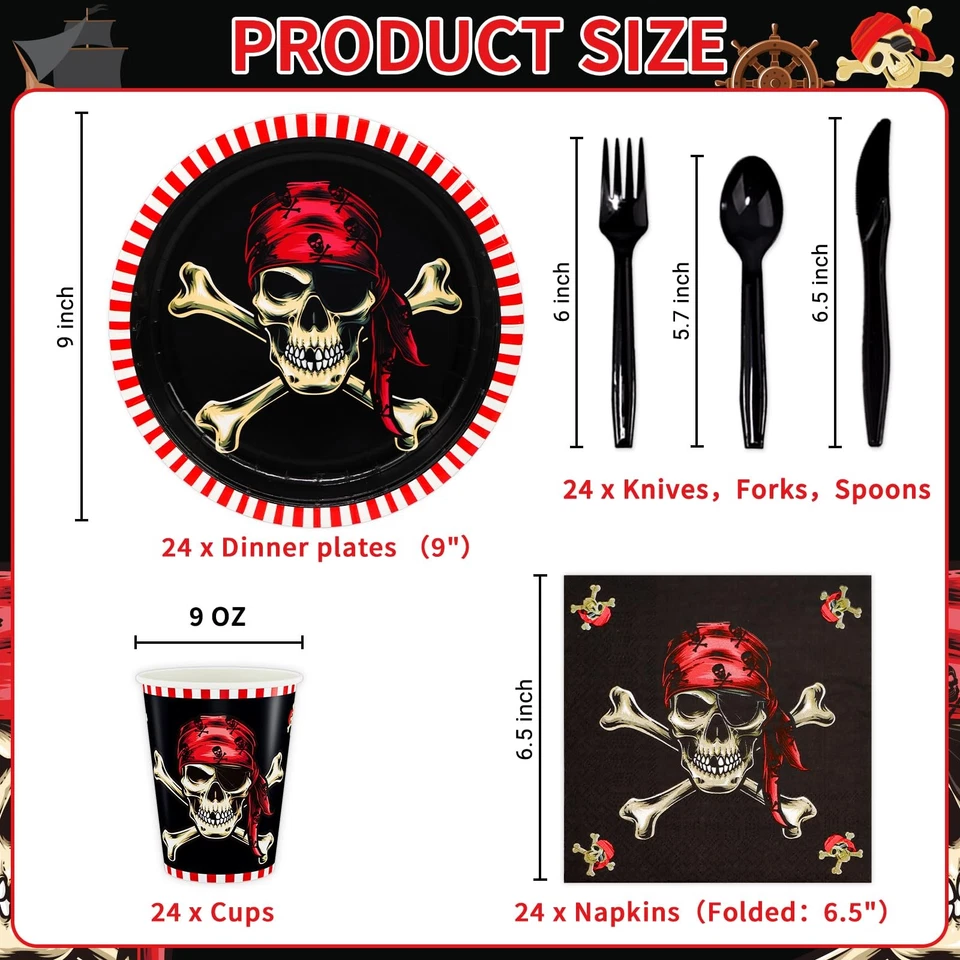 Pirate Party Supplies, Red Pirate Themed Party Decorations Skull Corssbone Pi... - Image 2 of 4