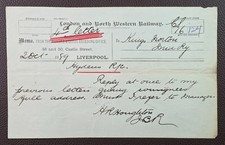 1889 London & North Western Railway Liverpool to Kings Norton Memo Letter
