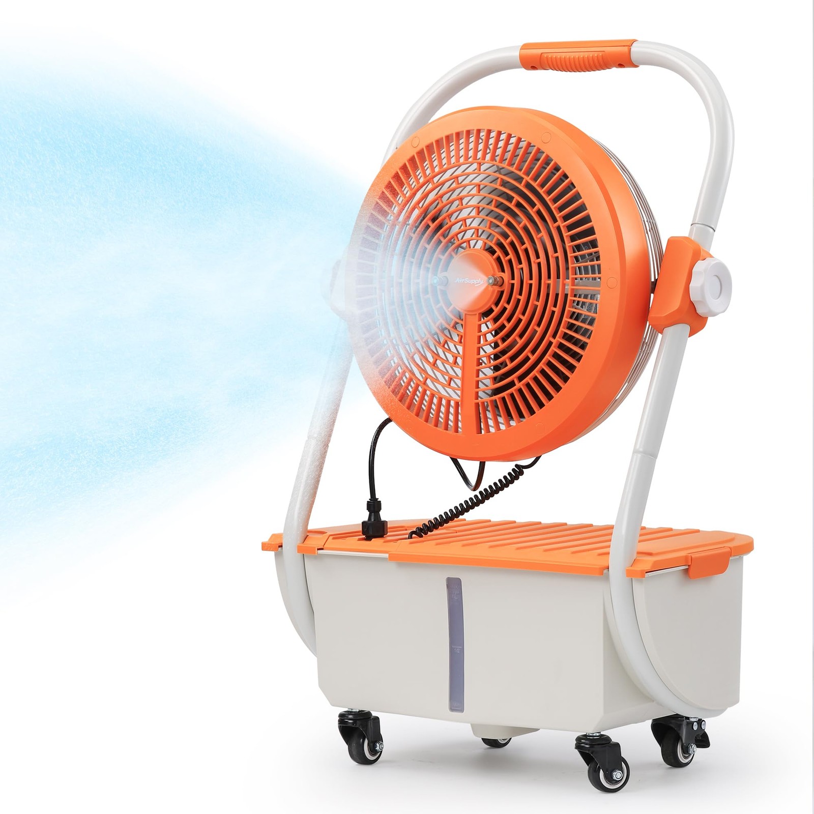 TURBRO Cordless Misting Fan with 11L Tank, High Spray Nozzles, 15ft Mist Range.