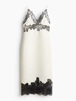 Ladies - Cream Lace-Trimmed Slip Dress - Size: S - H&M