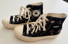 CONVERSE Chuck Taylor All Star PLATFORM Sneakers BLACK w/FLORAL Embroidery SZ 5