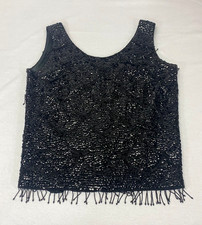 Vintage Sequin Beaded Blouse Black Flapper Top Imperial Imports Hong Kong 50s
