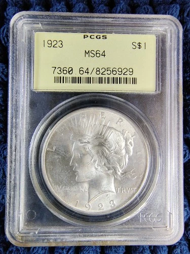 1923 Silver Peace Dollar - Philadelphia Mint - 90% Silver - PCGS MS 64