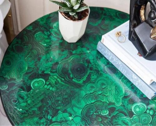 Tavolino rotondo pietra malachite marmo e estremità intarsio arte mosaico arredamento casa - Foto 1 di 3