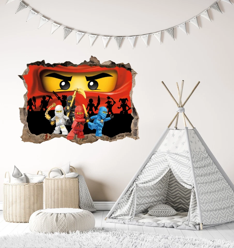 Calcomanía de pared Ninja - Pegatina de pared Ninja 3D rota para decoración de guardería habitación infantil Foto 3 de 4