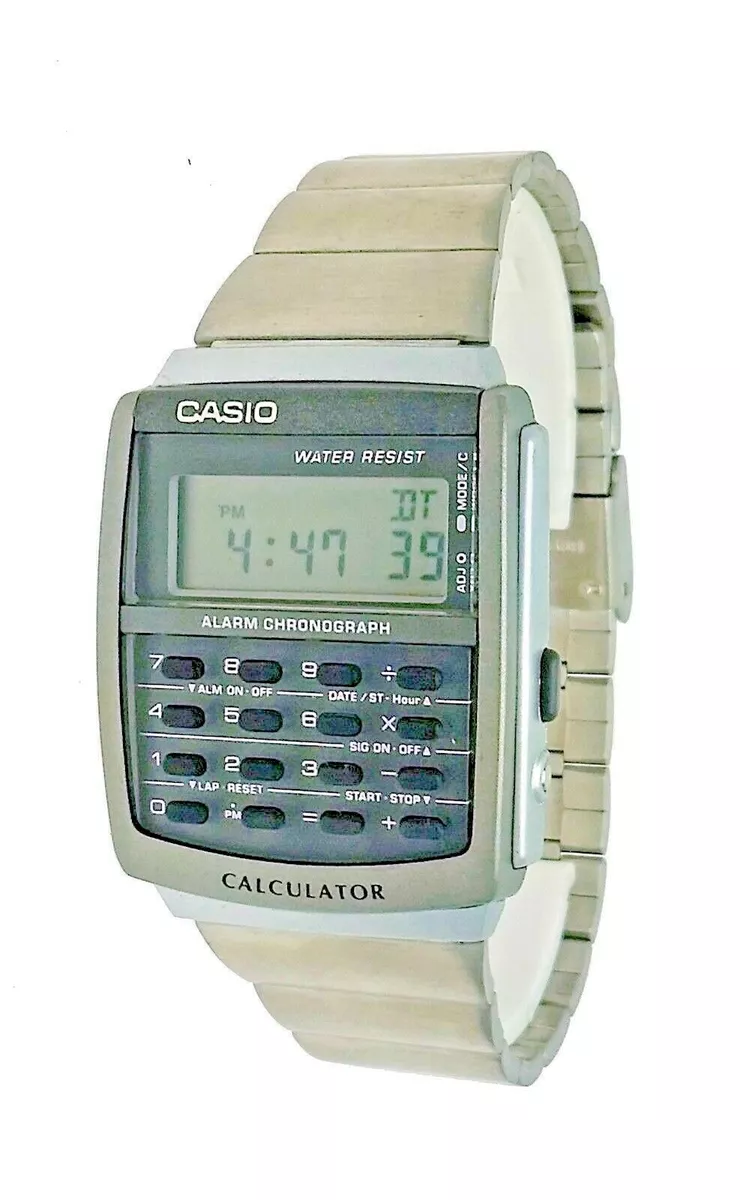 New Casio Digital Calculator Metal Silver Band Watch Water Resistant  CA506-1