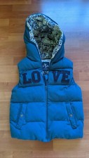 Papaya Girls Trendy Medium Teal Puffer Vest With Hood Full Zip 2-Pockets